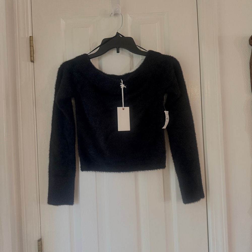 Good American‎ Plush Off Shoulder Top Black MEDIUM